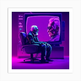 The Architect of the Matrix (Old Man On Screen) Art Print