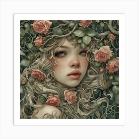 Woman In The Roses Art Print