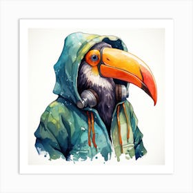 Watercolour Cartoon Toucan In A Hoodie 2 Art Print