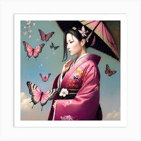 Asian Girl With Butterflies 11 Art Print