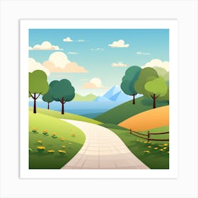 Landscape With Trees And Flowers 1 Art Print