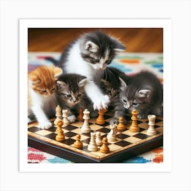 Kittens Playing Chess 3 Art Print