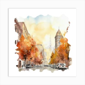 Watercolor Autumn Cityscape 4 Art Print