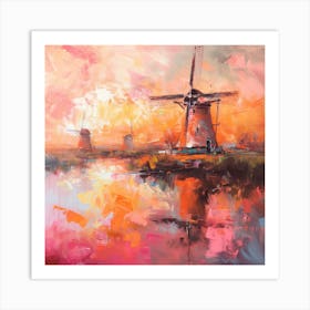 A square abstract painting of a windmill 4 Art Print