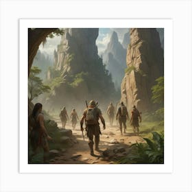 Group Of People Walking Through A Forest Art Print