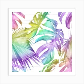 Watercolor Tropical Leaves - Rainbow Holographic Art Print