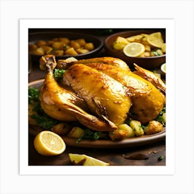 Roast Chicken With Potatoes And Lemons Art Print