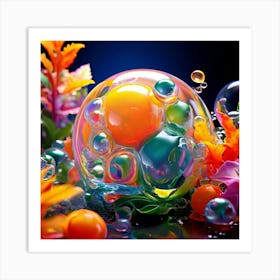 3d Bubbles Colors Dimensional Objects Illustrations Shapes Plants Vibrant Textured Spheric (19) Art Print