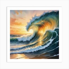 Ocean Wave At Sunset Art Print