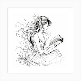 Reading Beauty - Minimal Line Drawing Art Print