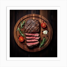 Steak On A Wooden Board Art Print