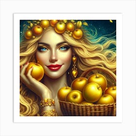 Golden Girl With Basket Of Apples Art Print