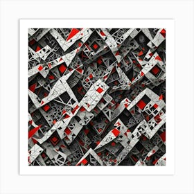 Abstract Red And White Geometric Pattern 1 Art Print