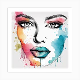 An Abstract Watercolour Painting Of A Cute Lips, Colourful, Whole Image, No Background, 8k, Paint Dr Art Print