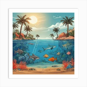 Default Aquarium With Coral Fishsome Shark Fishes View From Th 0 (1) Art Print