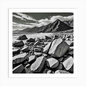 Black And White Rocks On The Beach Art Print