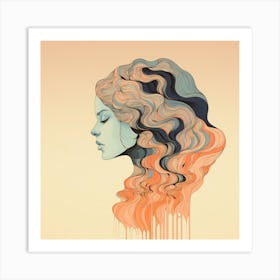 Dream by F Parrish | waves | retro art | muted colours | wall art | feature wall | female head | female art print | FParrish Art Prints Art Print