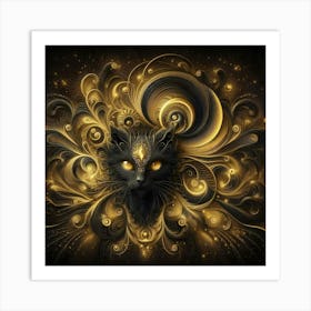 Black Cat With Golden Swirls 1 Art Print