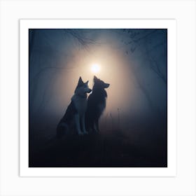 Two Dogs In The Forest Art Print