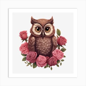 Owl With Roses 15 Art Print