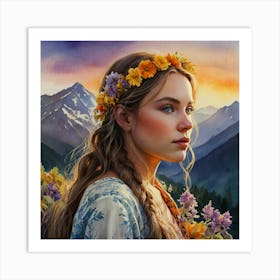 Girl With Flowers In Her Hair Art Print