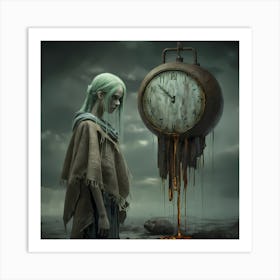 Girl With A Clock Art Print