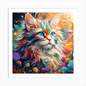 Colorful Cat With Blue Eyes Art Print