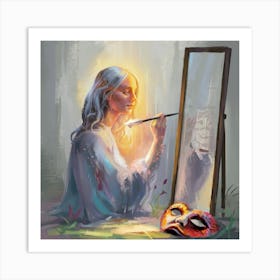 Woman In A Mirror 2 Art Print