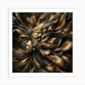 Black And Gold Feathers 2 Art Print