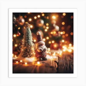 Christmas Tree And Santa Claus Art Print