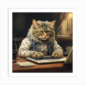 Cat Working On Laptop 1 Art Print