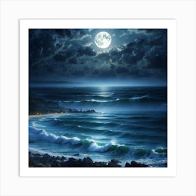 Full Moon Over The Ocean Art Print