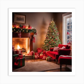 Cozy Living Room Decorated For Christmas Art Print