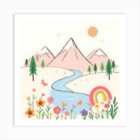 A Calm and Fun Landscape with Muted Colors and Organic Shapes Art Print