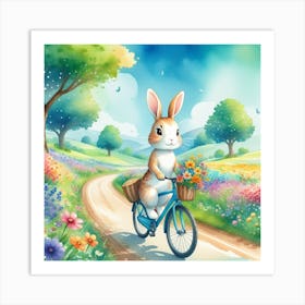 Easter Bunny On A Bicycle art Art Print