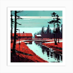 Red House In The Woods Art Print