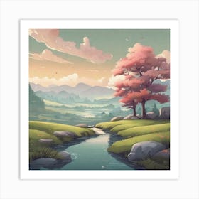 Tree And A Stream Art Print