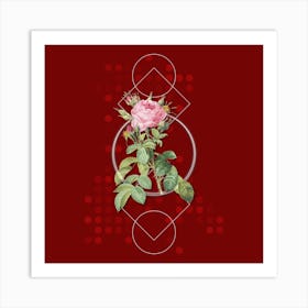 Vintage Lelieur's Four Seasons Rose Botanical with Geometric Line Motif and Dot Pattern n.0183 Art Print