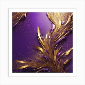 Purple And Gold Feathers Art Print