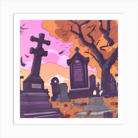 Spooky Halloween Cemetery Art Print