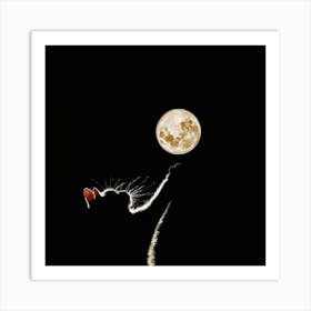 Cat Reaching For The Moon Art Print
