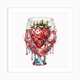 Strawberry In A Melting Glass Art Print