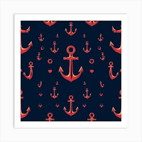 Red anchor pattern Art Print