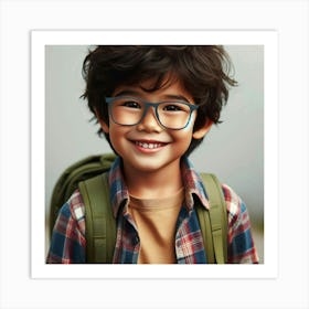 Portrait Of A Young Boy Wearing Glasses Art Print