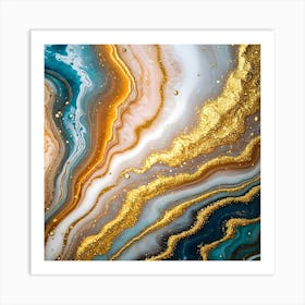 Abstract Gold And Blue Marble Painting Art Print
