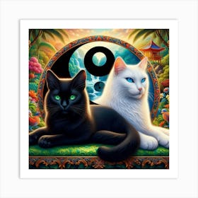 Yin Yang Cats 26 Art Print