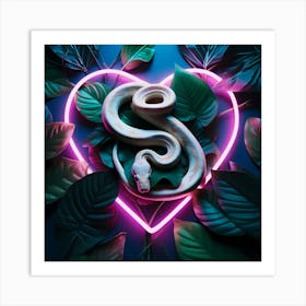 Snake in heart neon Art Print