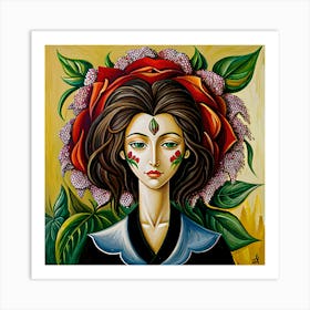 Woman With Roses Art Print