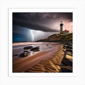 Lightning Over The Lighthouse 1 Art Print