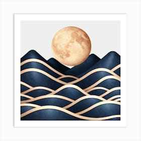 Moon And Waves Art Print